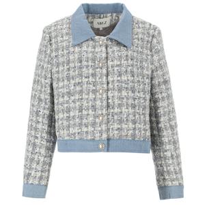 [에이비에프지]데님 패백 포인트 점퍼스타일 울 트위드 재킷 APZ5HJ01G