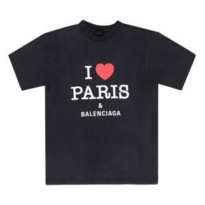 발렌시아가 764235 TRVU9 1041 아이 러브 파리 아트워크 공용 반팔티