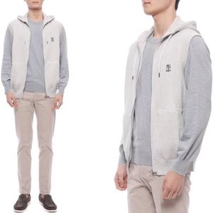 [브루넬로쿠치넬리] 25SS 남성 로고 자수 후드 집업 니트 베스트 (M29200417G C2719 25S)