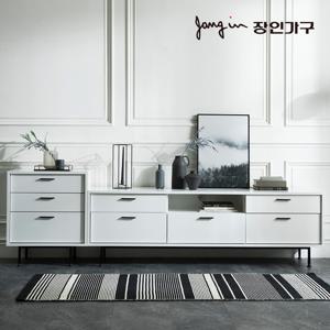장인가구 루시퍼 화이트 다용도 수납 2400 거실장 세트B