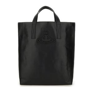 비비안웨스트우드 블랙 가죽 엠보스드 로고 토트백 4D02000BU L