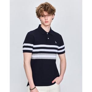 헤지스 남성 25SS 네이비 컬러블럭 반팔 카라 티셔츠 HZTS5B434N2