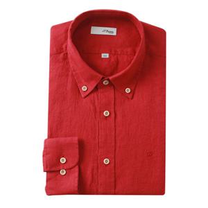 [듀퐁셔츠] (듀퐁)25년 SS 신상 -SE5SM21LS330SRD(레드)- 슬림핏 버튼다운 린넨100 솔리드 긴팔셔츠 SE5SM21LS330