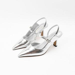 [신난다슈] 여성 슬링백 힐 7cm 여자 메리제인 스틸레토 펌프스 슬링백 구두 CA252312 실버