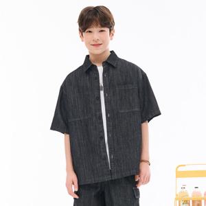 [오션스카이] 남아 블랙 데님 반팔 셔츠-EBJB5522D03