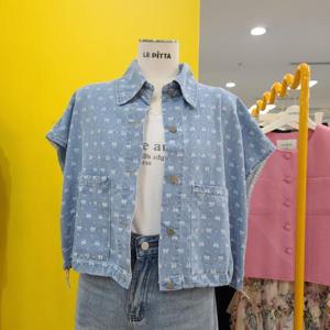 르피타 DP01 리본무늬 박시청조끼 L252UVO851