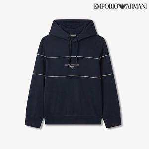 [엠포리오 아르마니]남성 배색 라인 오버레이 로고 후디 티셔츠(A515326025)(730000)