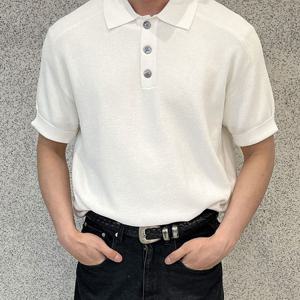 [리빌모아]남자 솔리드 버튼 카라넥 반팔 니트티 AS-KNH-Q016-아