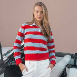 [먼싱웨어]여성 스트라이프 후드 탈부착 맨투맨 레드(MQ322LTL91)