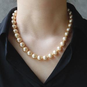 바이데이지 샴페인 골드 12mm 진주 목걸이 Bn0571