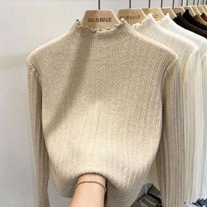 프릴 하프넥 니트 스웨터 RNR0040 여성 무지 칼라 니트 가디건 스웨터 가을 조