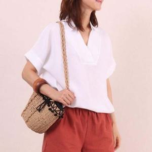 빅사이즈 블라우스 3065979S 여성큰옷 브이 셔츠 카라