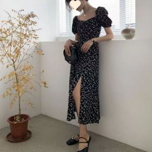 셔링 트임 플라워 롱원피스