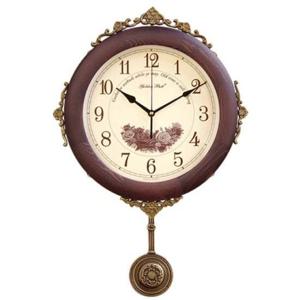 GB3086 무소음 월넛원목 주석 플라워 추 벽시계 한국 벽시계 양면시계 인테리어소품 집들이 선물