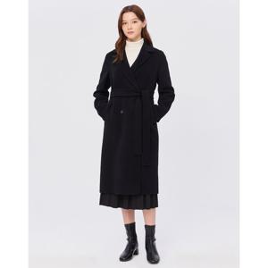 헤지스 여성 24FW 클리어런스스테디셀러울100% 블랙 더블버튼 벨티드 핸드메이드 롱 코트 WSCO4DC02BK