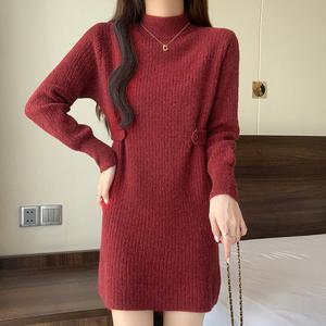 [올리비에스클로젯] 허리 비조 반목 니트 원피스_O2411OP100D