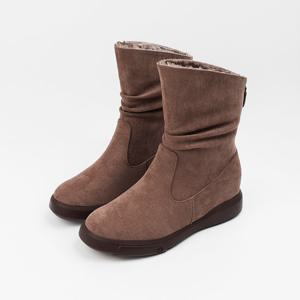 [신난다슈] 여성 미들부츠 5cm 여자 키높이 털 방한 미디 부츠 퍼 통굽 스웨이드 LD256376 브라운