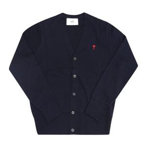 AMI HKC361 001 414 아미 드 꾀흐 스몰 하트 로고 브이넥 남성 가디건