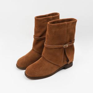 [신난다슈] 여성 미들부츠 3cm 여자 하프 워머 부츠 기모 소가죽 스웨이드 통굽 MRO257256 베이지