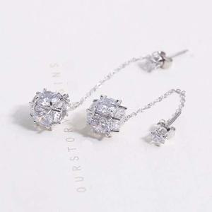 실버 볼 큐빅 귀걸이-화이트OC 귀걸이 패션귀걸이 드롭귀걸이 롱귀걸이 하객패션