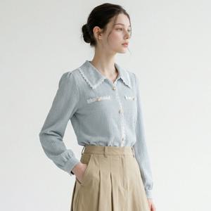 [포커스]레이스 배색 카라 와플 블라우스 PBVFF6S1BL5041