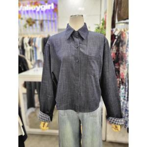 밸리걸 세이브존01 체크 배색 세미크롭 긴팔 셔츠 823660