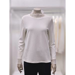 [프렐린]RTP261S10 도트 시스루 배색 하이넥 티셔츠