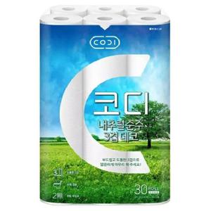 [땡큐온]코디 내추럴 순수 3겹 데코 화장지 20M 30롤 x1팩