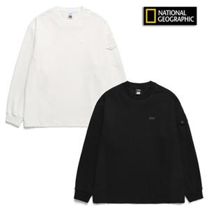 [내셔널지오그래픽]  우븐 배색 포인트 디자인물 남여공용 세미 오버핏 맨투맨 N241USW230 N241USW230