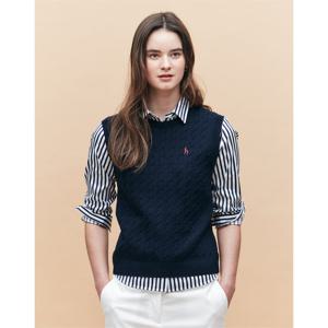 [TAG가 199000원]헤지스 여성 25SS 스테디셀러면100%네이비 케이블 라운드넥 베스트 WSSW5AC13N2