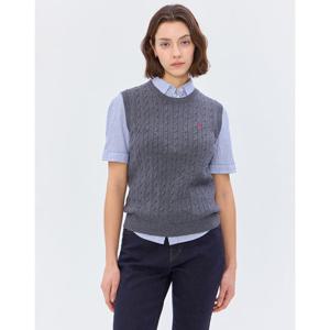 헤지스 여성 25SS 스테디셀러면100%그레이 케이블 라운드넥 베스트 WSSW5AC13G2