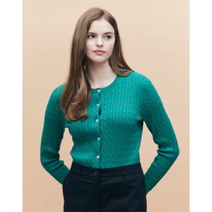 헤지스 여성 25SS 스테디셀러면100%그린 케이블 긴소매 라운드넥 가디건 WSSW5AC11E2