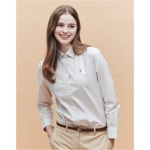 헤지스 여성 25SS 스테디셀러면라이트베이지 스트라이프 옥스포드 긴소매 셔츠 WSSH5AC14I1