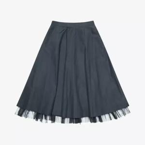 베스띠벨리 세이브존04 플레어 메쉬 배색 롱 스커트 BKSAE23210