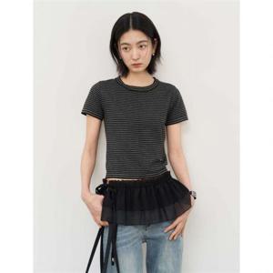 제너럴아이디어 스트라이프 크루넥 하프 니트 [BLACK] WBE2L05543 383778