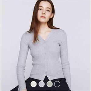 [지오다노]여성 봄 가을 간절기 슬림 립 골지 브이넥 가디건 356516