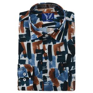 [예작(셔츠)]기하학 프린트 스판 여름 슬림핏 김소매YJFMUA592