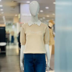 [클리지]카라넥 레터링 여성 반팔 니트 CQ3WKT17