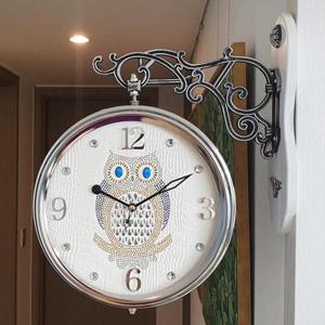 벽시계 포인트 부엉이 무소음 양면시계 (아이보리)