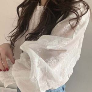 ST0008 소매셔링 블라우스 레이스