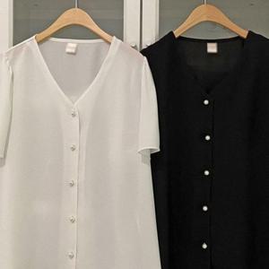 프릴 블라우스 빅사이즈 306P524S 버튼 진주