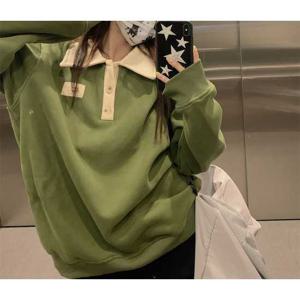 슈팅스타 / 카라넥 루즈핏 오버핏 배색 도톰 벨벳 긴팔티 K927262