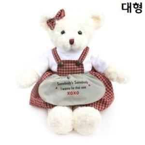 장난감 체크테디베어 화이트 여자곰 대형 인형 봉제 55cm