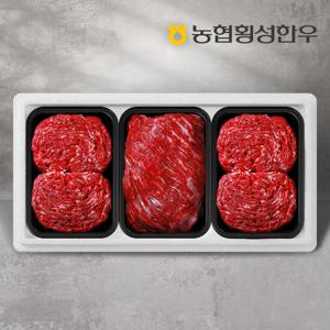 [농협횡성한우] 1등급 하누리정육세트 4호 1.2kg (국거리1팩+불고기2팩) /팩당400g