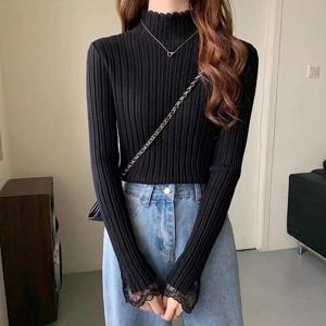 [한정수량] [올리비에스클로젯] 골지 레이스배색 하이넥 니트_O2601KN013A