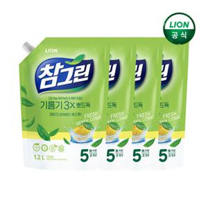 참그린 주방세제 레몬 녹차 기름기 뽀드득 1.2L 리필 x 4개