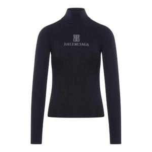 Balenciaga 로고 인타르시아 터틀넥 니트 탑 835491T5231 1369BLACKDARKGREY TP944643216