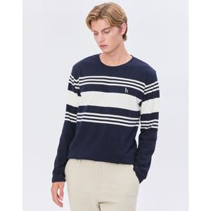 [TAG가 159000원]헤지스 남성 24FW 반값세일스테디셀러 네이비 스트라이프배색 면 긴팔티셔츠 WHTS4C341N2