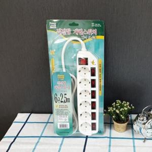 멀티탭 콘센트 접지 절전 개별 6구 3호 2.5미터