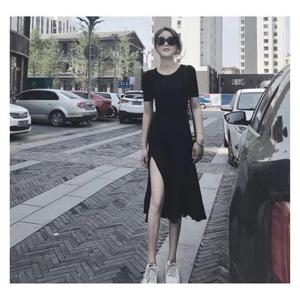 여성반팔원피스 1P 여자 롱 옆트임 잘늘어나는 치마 패션